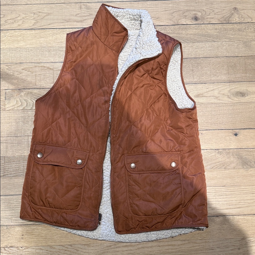 Brown Quilted Vest with Sherpa Lining